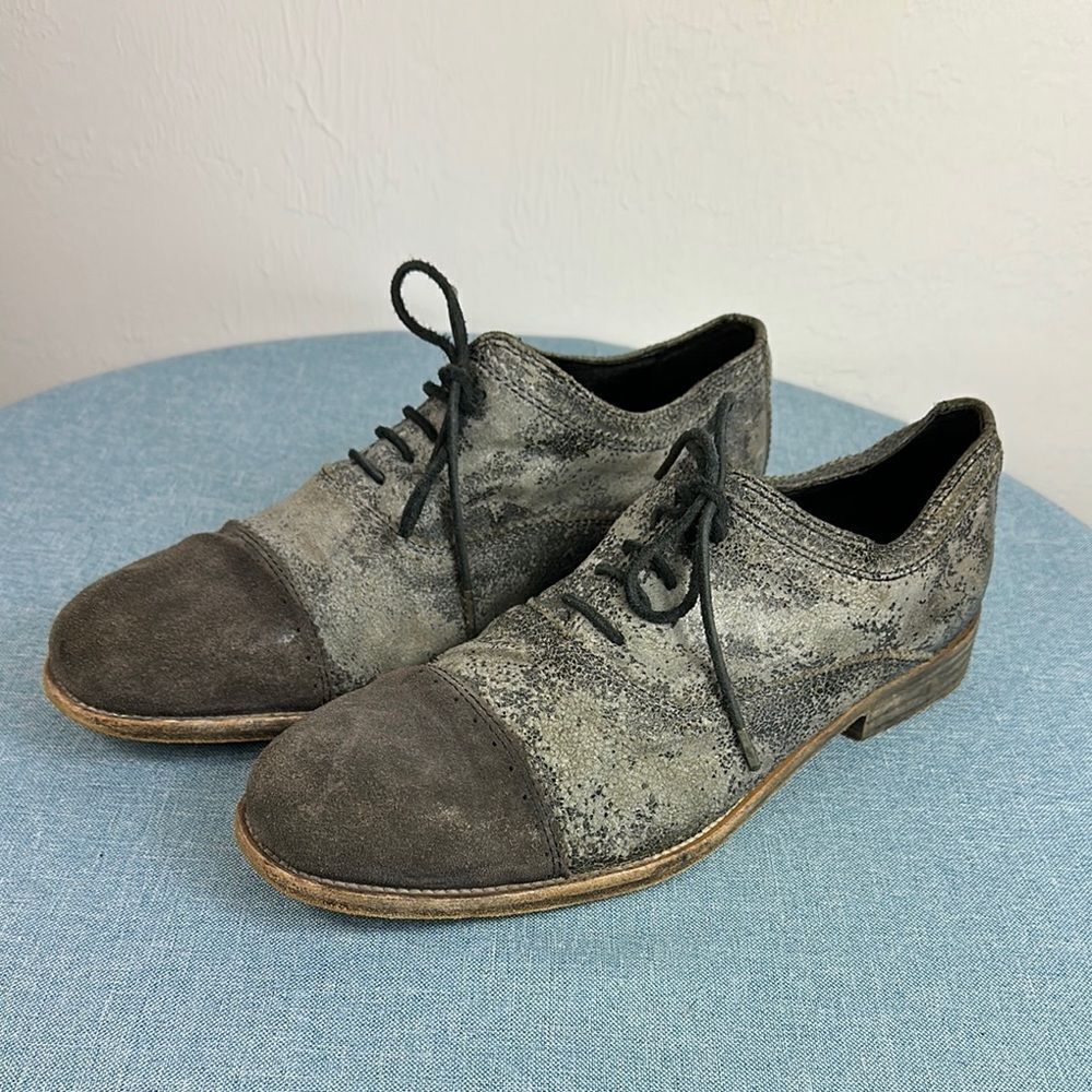 All Saints Spitalfields Men’s Silver Metallic Gray Suede Oxford Shoes Size 45/12